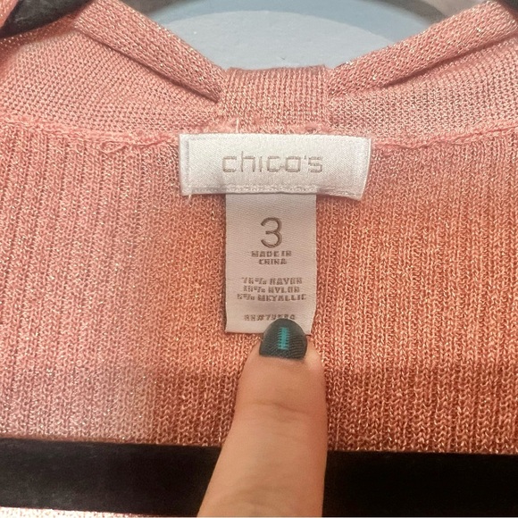 Chico’s Open Front Cardigan Sweater Light Pink Metallic Silver Shimmer Size 3 XL - Picture 7 of 10